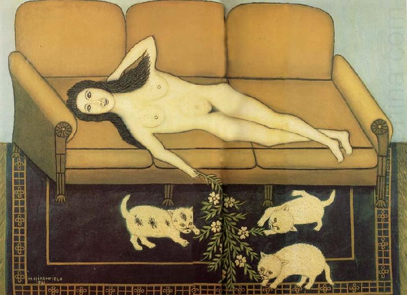 Nude on Sofa with Three Pussies, Hirshfield Morris